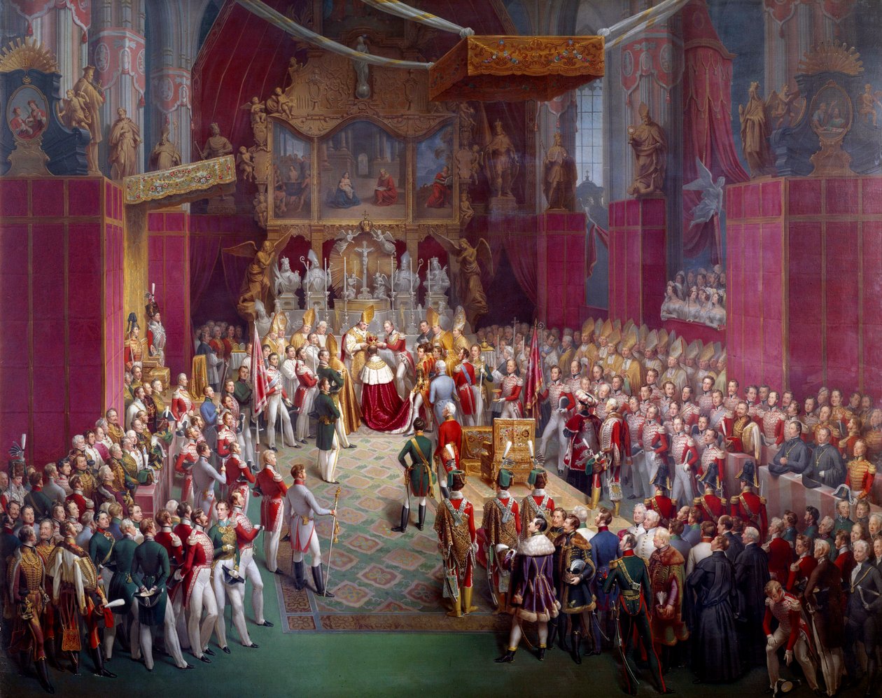 Itävallan keisari Ferdinand I:n (1793-1875), myös Böömin kuninkaan kruunaus Ferdinand V:n nimellä Prahan Pyhän miehen katedraalissa Leopold Bucherin maalaus (1797-1858 jälkeen) 1836 Praha, Kansallisgalleria - Keisari Ferdinand I Aus tekijältä Leopold Bucher