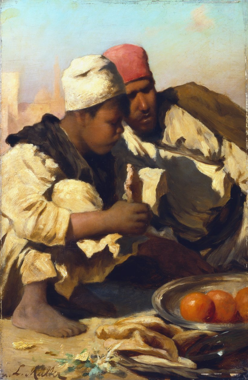 "Arabit istuvat Kairon markkinoilla", c1854-1892 tekijältä Leopold Carl Muller
