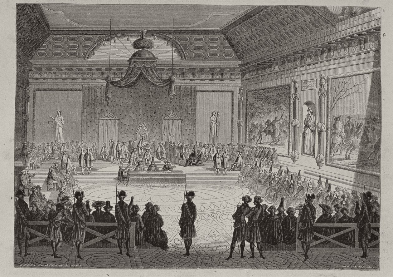 Assembly of the Notables, 1787, kaiverrus Antoine Auguste Ernest Hebert (1817-1908) tekijältä Leopold Flameng