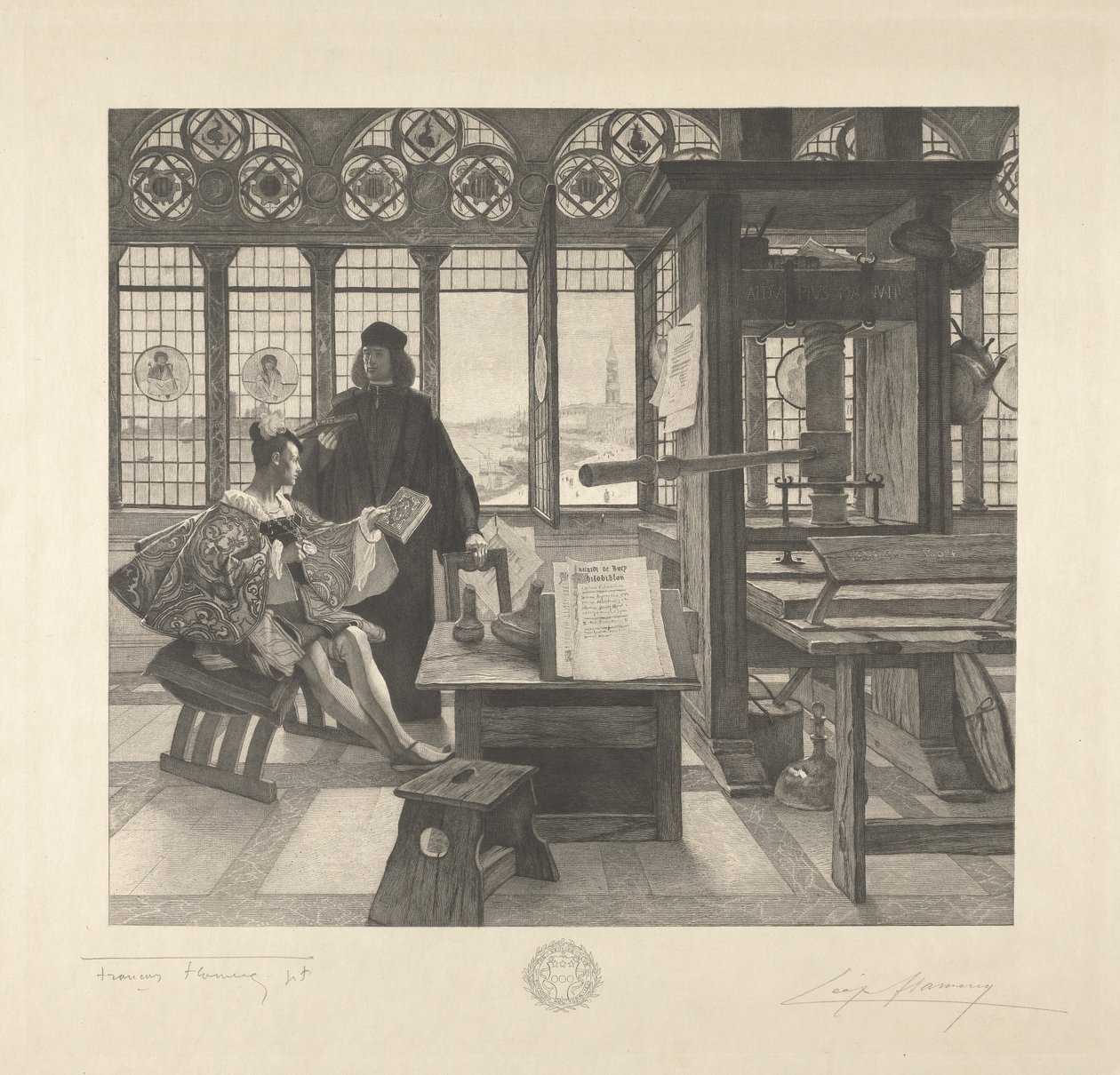 Grolier tulostimella Aldus Manutius tekijältä Leopold Flameng