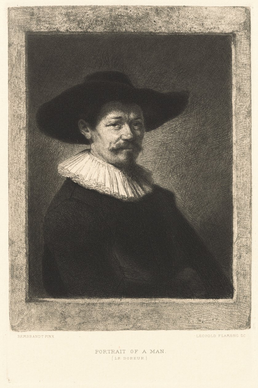 Miehen muotokuva (The Gilder) tekijältä Leopold Flameng after Rembrandt van Rijn