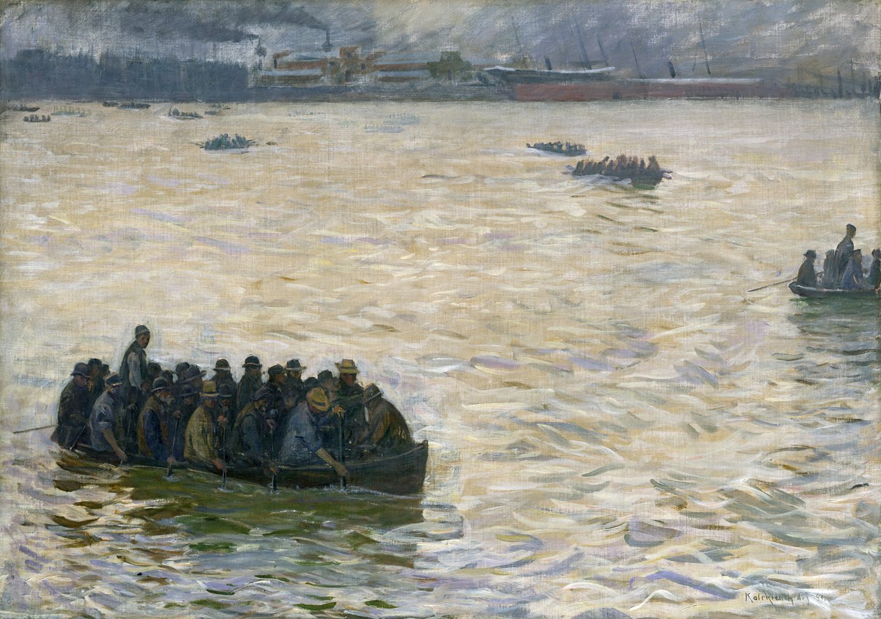 Telakkatyöntekijät palaavat kotiin Elbellä, 1894 tekijältä Leopold Karl Walter von Kalckreuth