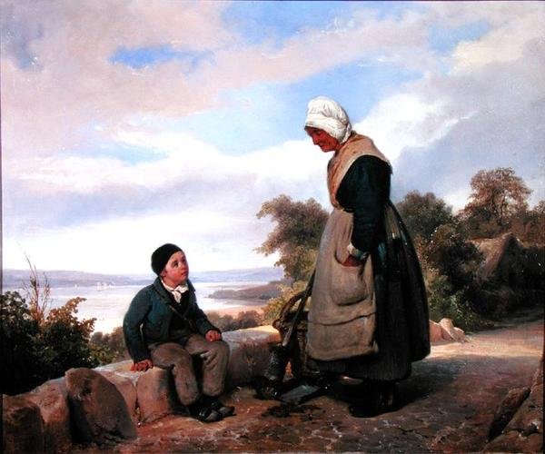 Talonpoikanainen ja -poika (öljy kankaalle) tekijältä Leopold Leprince