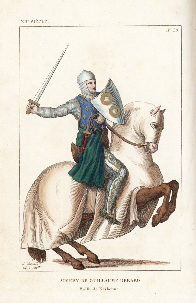 Aimery de Guillaume Berard, ranskalainen ritari, condottiere ja Firenzen armeijan komentaja Campaldinon taistelussa tekijältä Leopold Massard