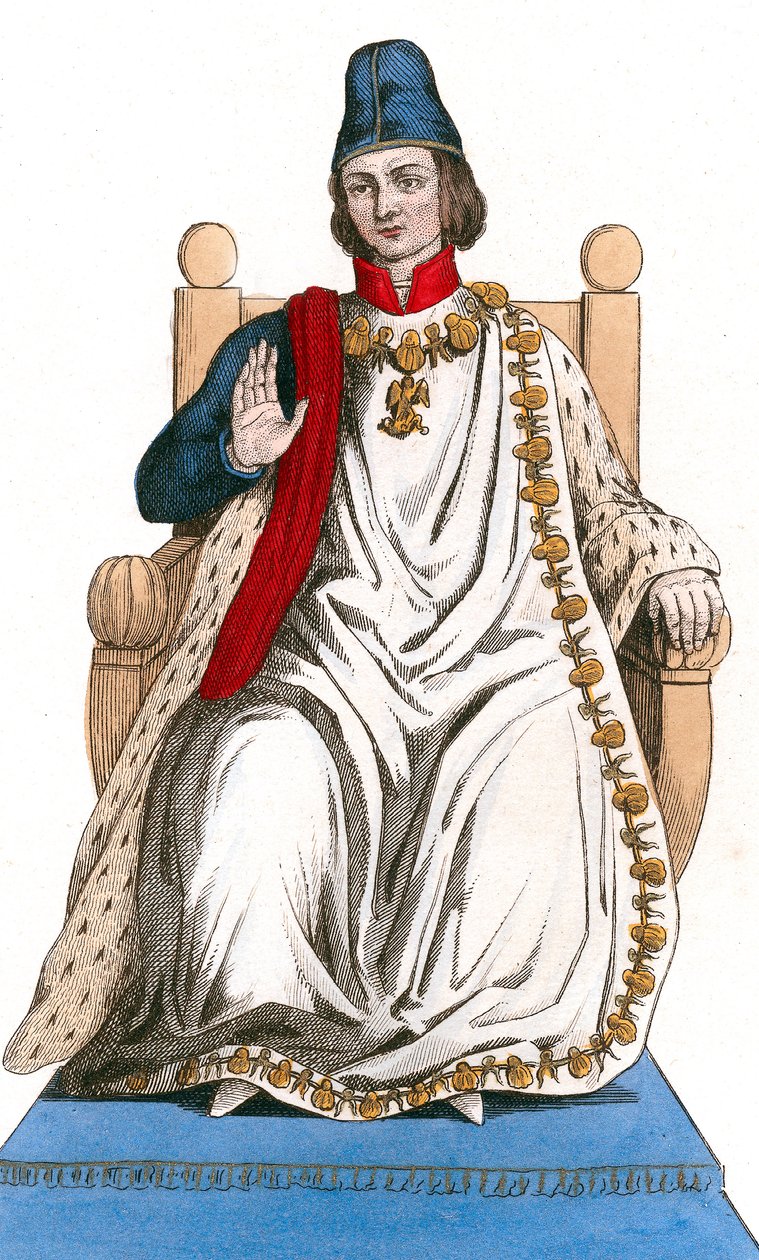Ranskan kuningas Ludvig XI yllään Saint Michelin tilauspuku tekijältä Leopold Massard