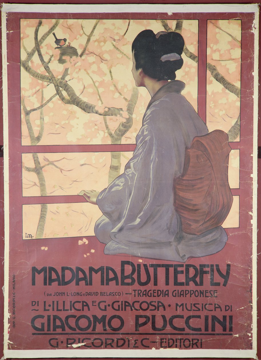 Giacomo Puccinin (1858-1924) säveltämän Madame Butterflyn partituurin etukuva (värilitografia) (ks. myös 208559). tekijältä Leopoldo Metlicovitz
