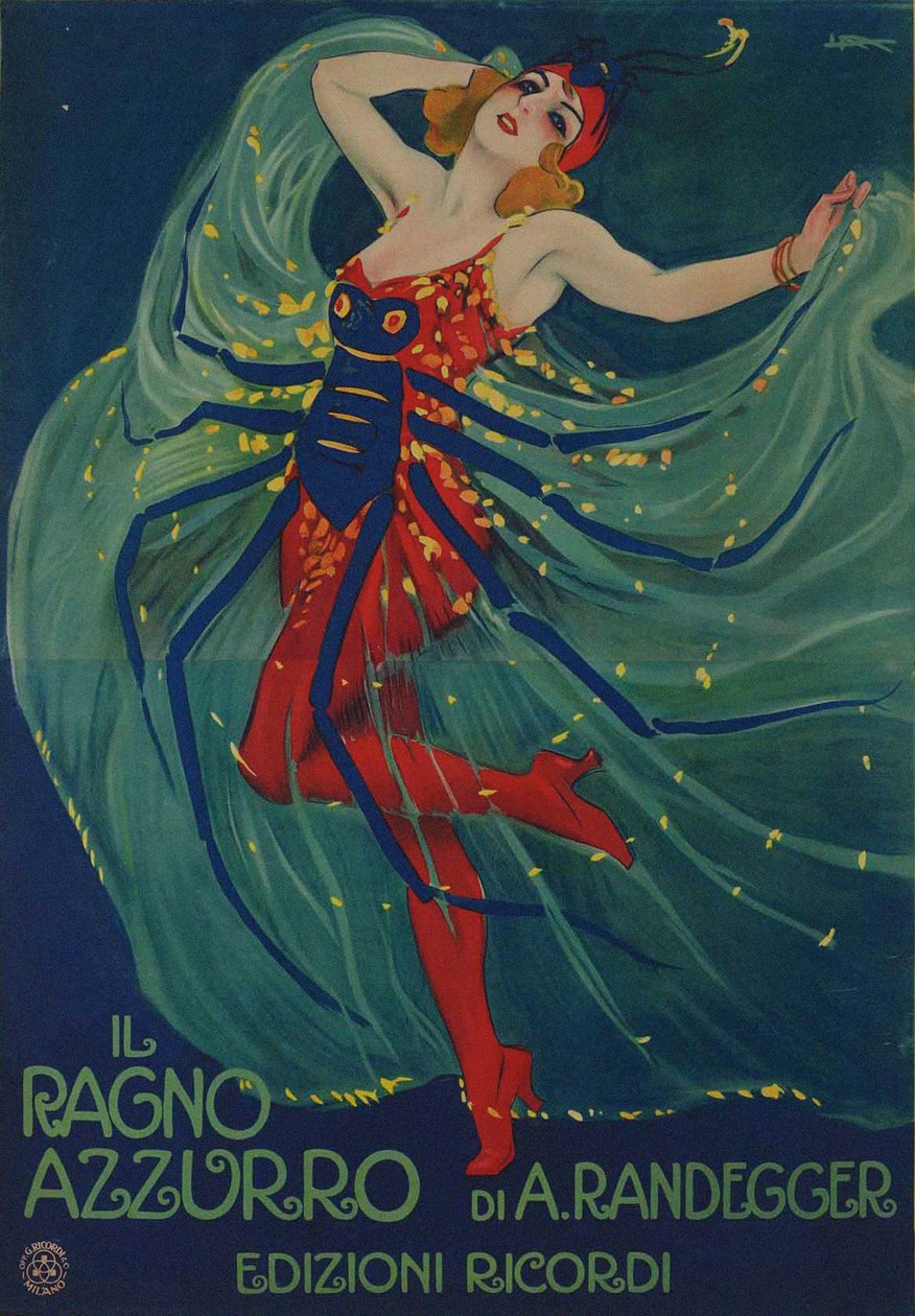 Sininen hämähäkki Sininen hämähäkki Alberto Iginio Randegger, 1916. tekijältä Leopoldo Metlicovitz