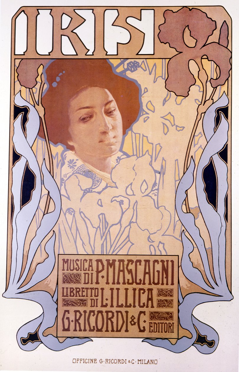 Iris säveltänyt Pietro Mascagni, juliste Leopoldo Metlicovitz, libretto Luigi Illica, 1898. tekijältä Leopoldo Metlicovitz