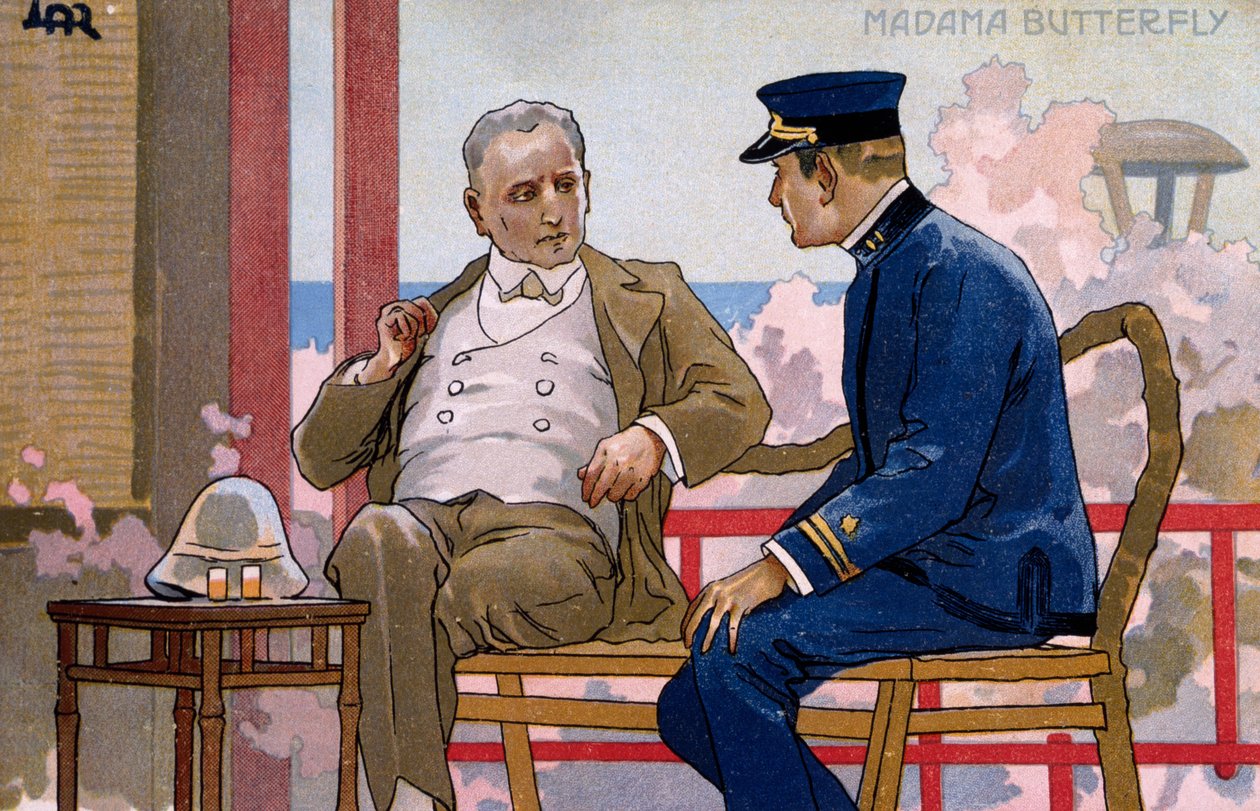 Postikortti luotu "Madame Butterflyn" ensi-iltaa varten Bresciassa tekijältä Leopoldo Metlicovitz