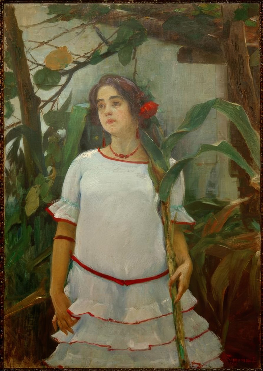Retrato de muchacha con caña (Tyttö kepillä) tekijältä Leopoldo Romañach