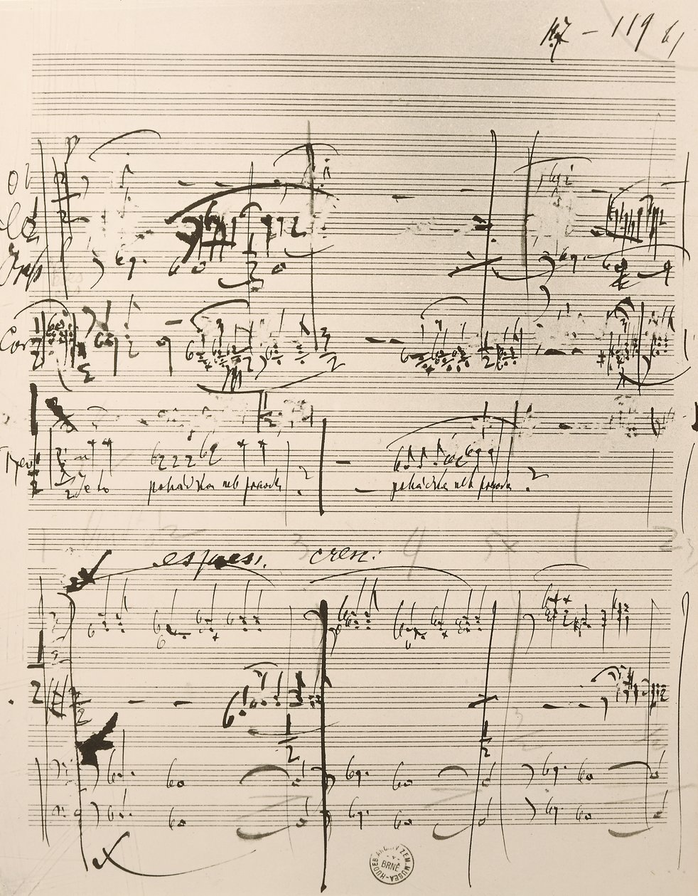 Musiikkikappale kappaleeseen "The Cunning Little Vixen" (muste paperille) tekijältä Leos Janacek