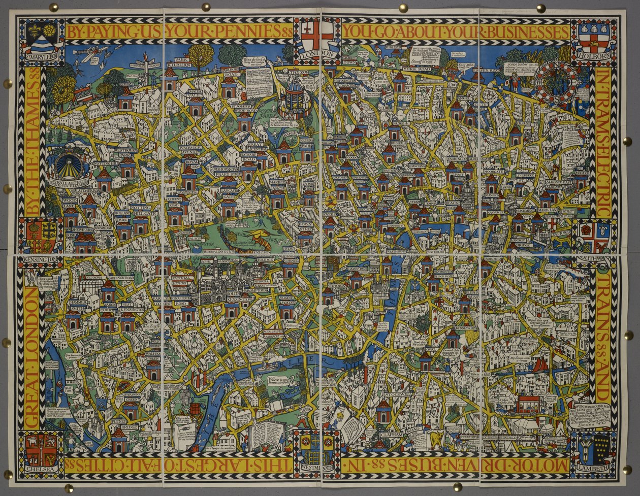 "By Paying Us Your Pennies" – tai "Wonderground Map of London Town" tekijältä Leslie MacDonald (1884 1947) Gill