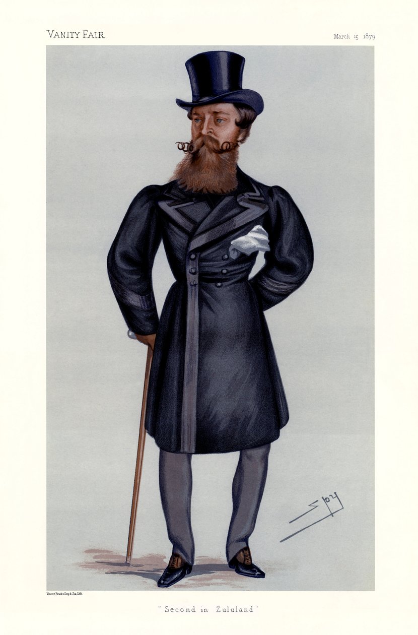 Kenraalimajuri Henry Hope Crealock - muotokuva seisomassa pitelemällä keppiä ja silinteriä tekijältä Leslie Matthew (1851 1922) Ward