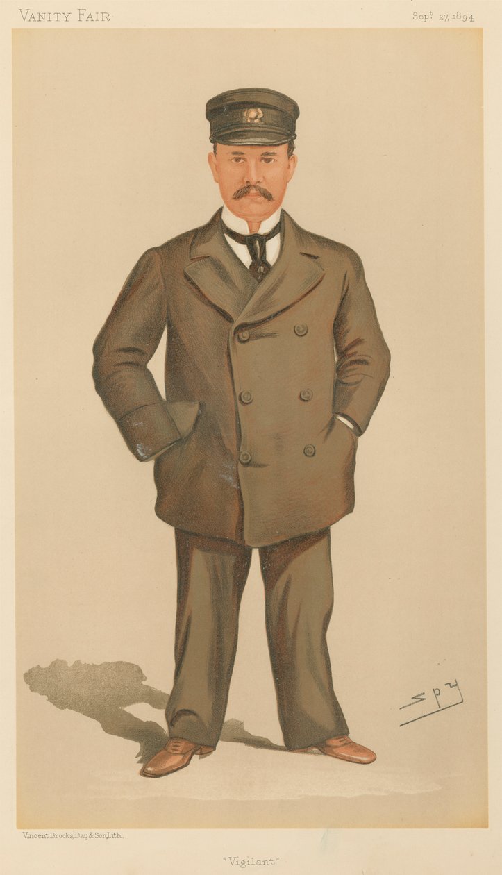 Vanity Fair: Yachting Devotees; "Vigilant", herra George Jay Gould, 27. syyskuuta 1894 tekijältä Leslie Matthew Spy Ward