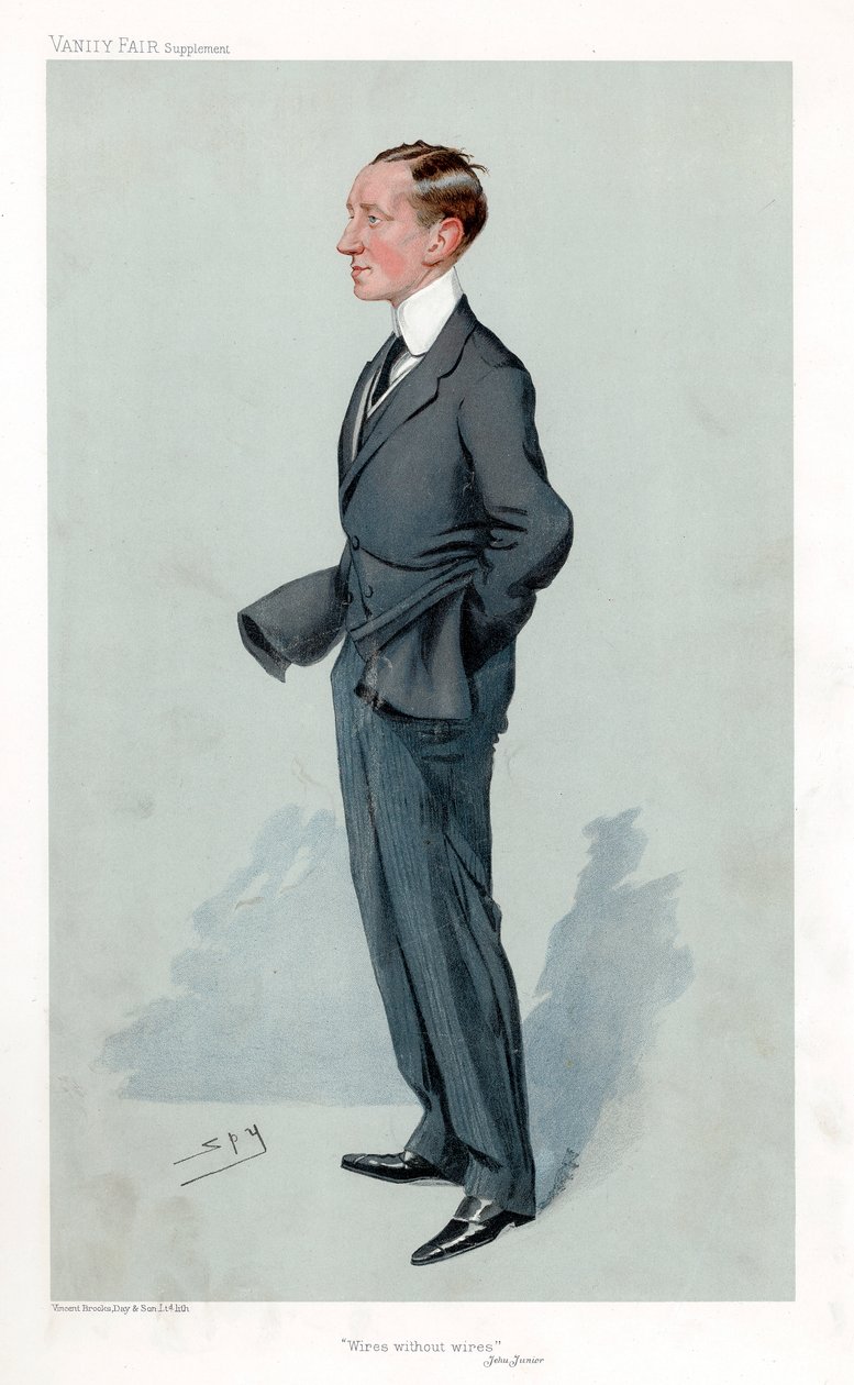 Guglielmo Marconi, italialainen fyysikko, keksijä ja langattoman lennätyksen pioneeri tekijältä Leslie Matthew Ward