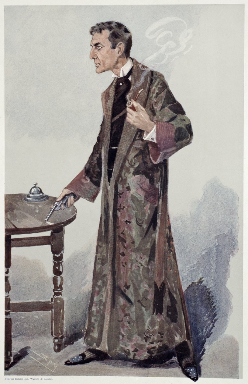 Sherlock Holmes, sarjakuva näyttelijä William Gilletten Vanity Fairista, 1907 tekijältä Leslie Matthew Ward