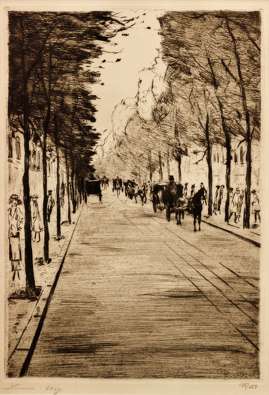 Berliinin taksi - oikealla - odottaa Tiergarten II:ssa tekijältä Lesser Ury