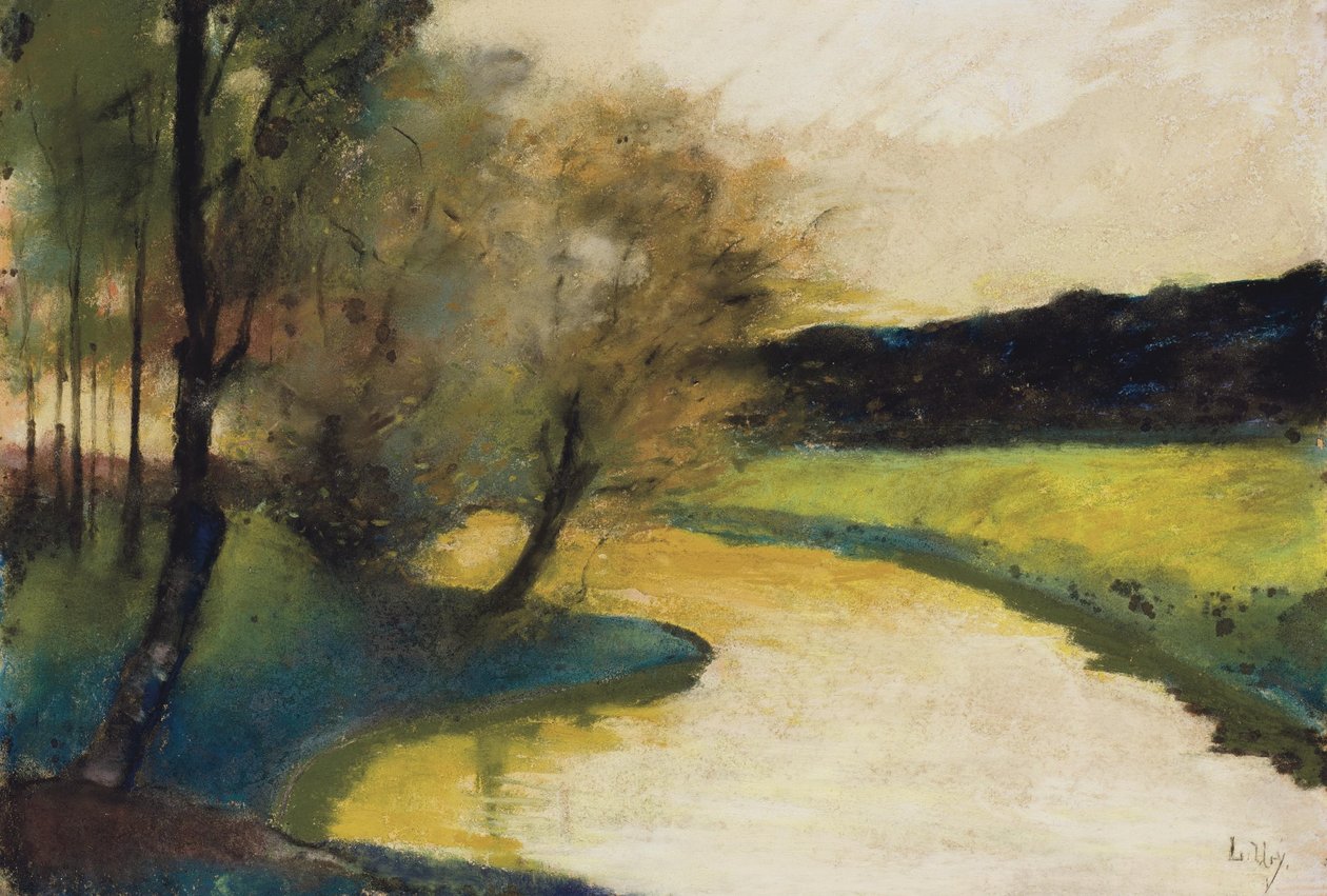 Herbstliche Bachlandschaft im Abendlicht tekijältä Lesser Ury