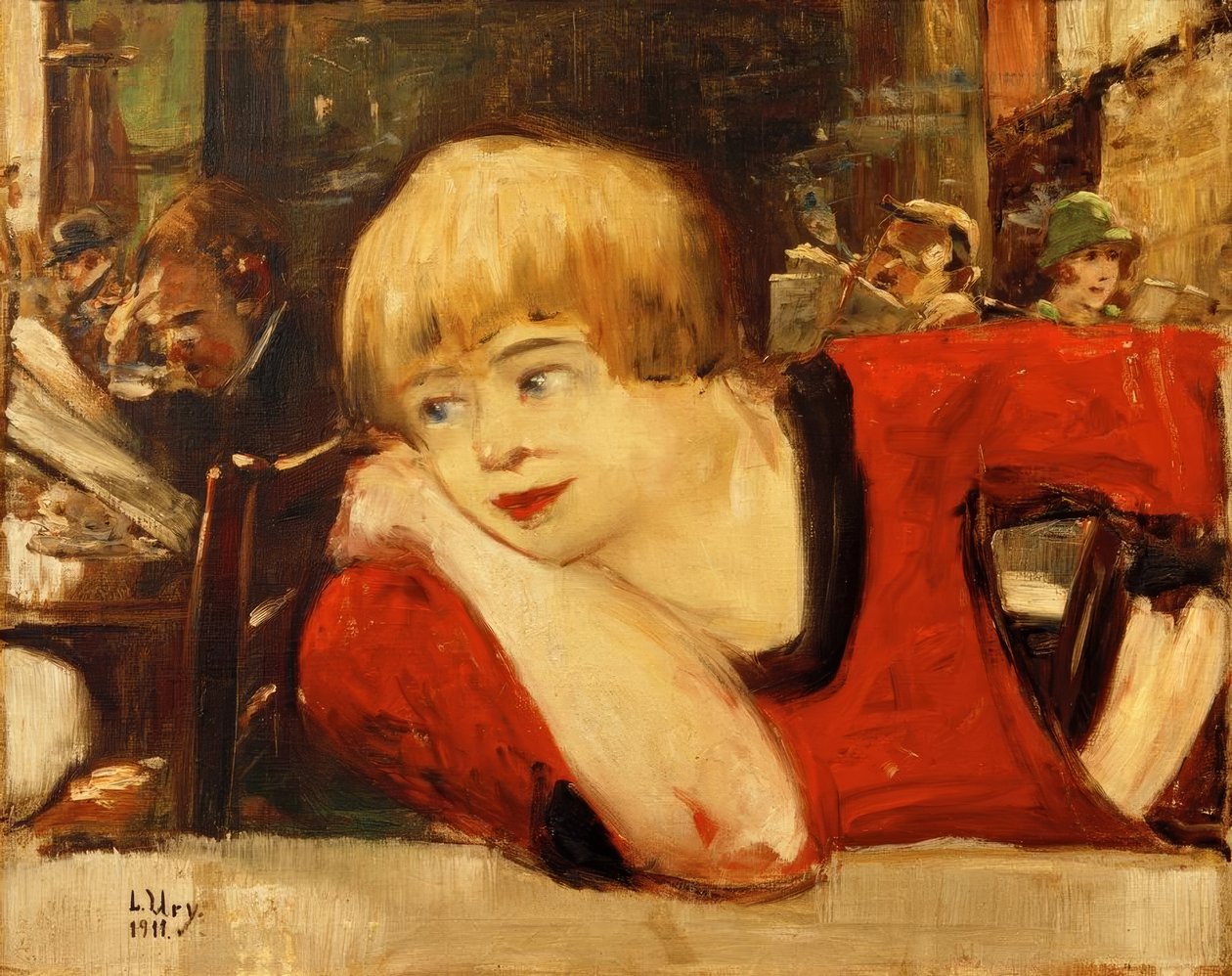 Olen kahvila. Frau in Rot tekijältä Lesser Ury