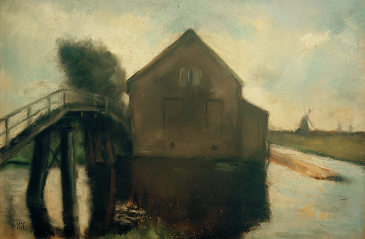 Niederländische Landschaft mit Windmühlen tekijältä Lesser Ury