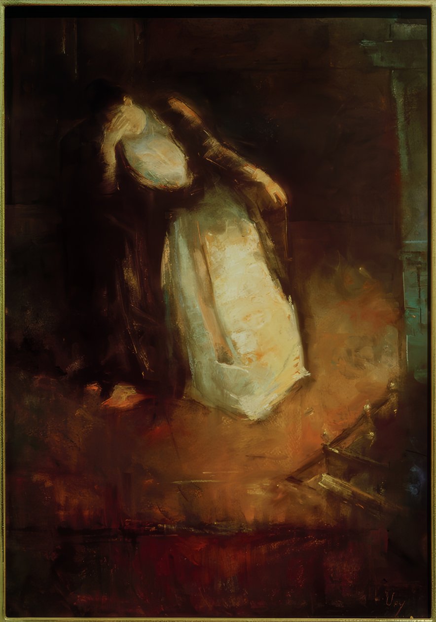 Frau am Kamin (Träumerei am Kamin) tekijältä Lesser Ury
