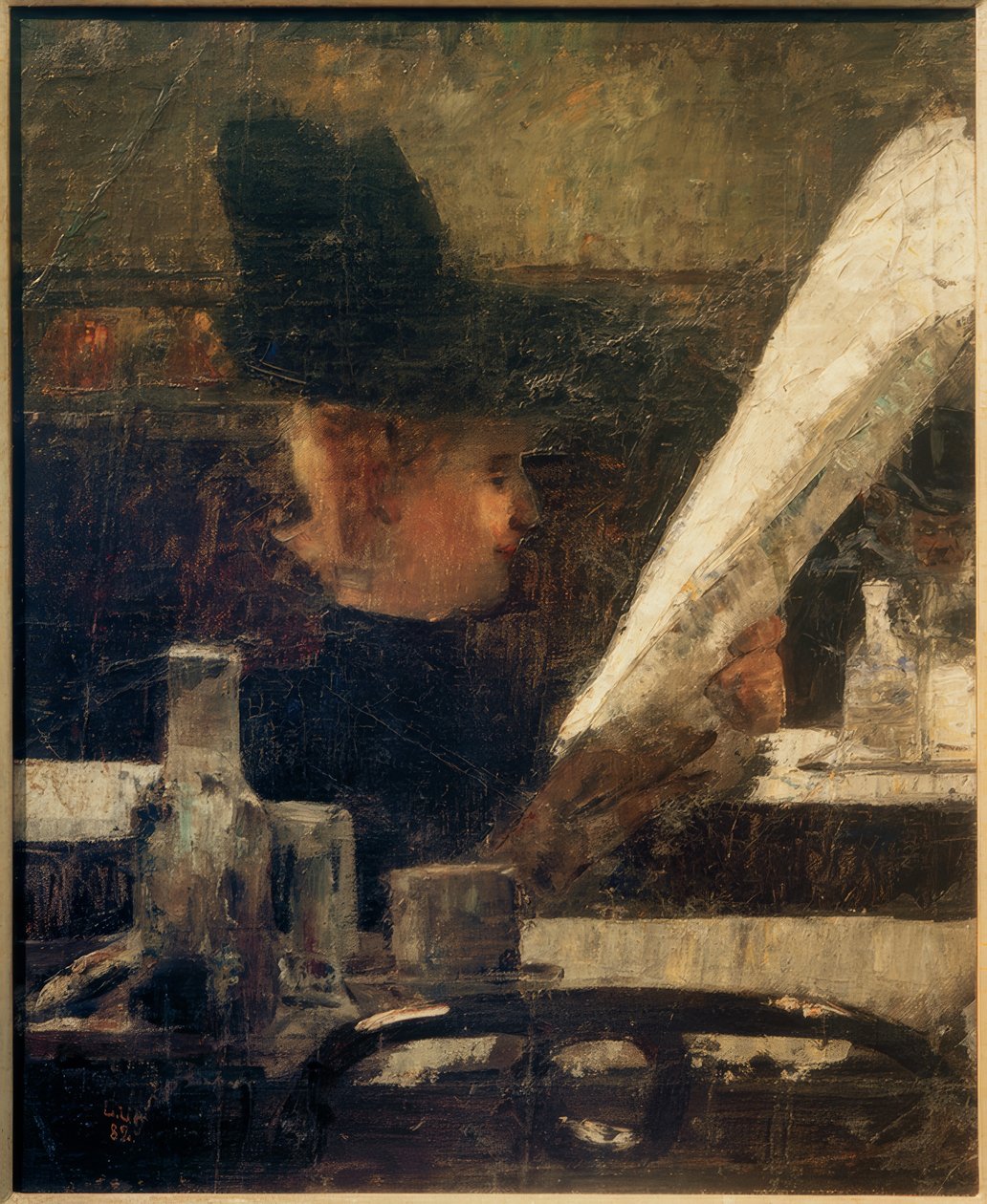 Zeitungsleserin im Café (Dame im Café) tekijältä Lesser Ury