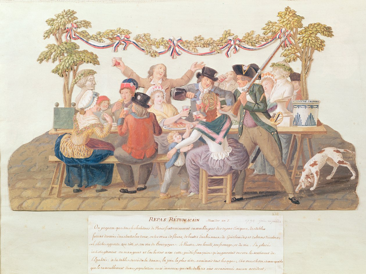 Republikaani ateria, Messidor, vuosi II (kesäkuu-heinäkuu 1794) (wc ja guassi kortilla) tekijältä Lesueur Brothers