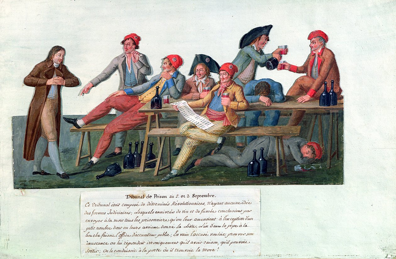 Vankilatuomioistuin 2. ja 3. syyskuuta 1792 (guassi kortilla) tekijältä Lesueur Brothers