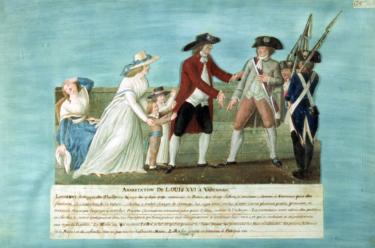 Ludvig XVI:n ja hänen perheensä pidätys Varennesissa 21. kesäkuuta 1791 tekijältä Lesueur Brothers