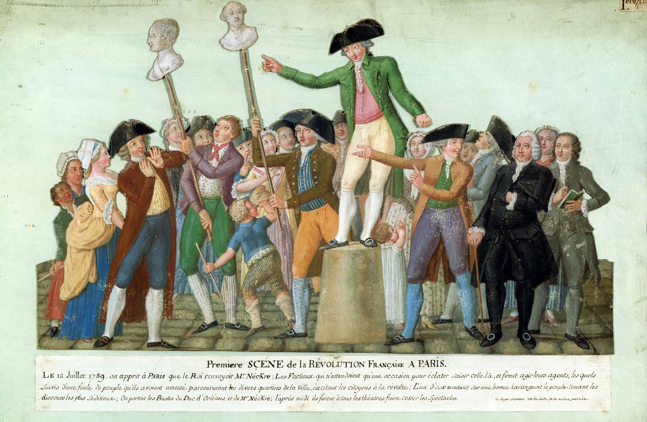Ranskan vallankumouksen alku, 12. heinäkuuta 1789, Pariisi (guassi kortilla) tekijältä Lesueur Brothers