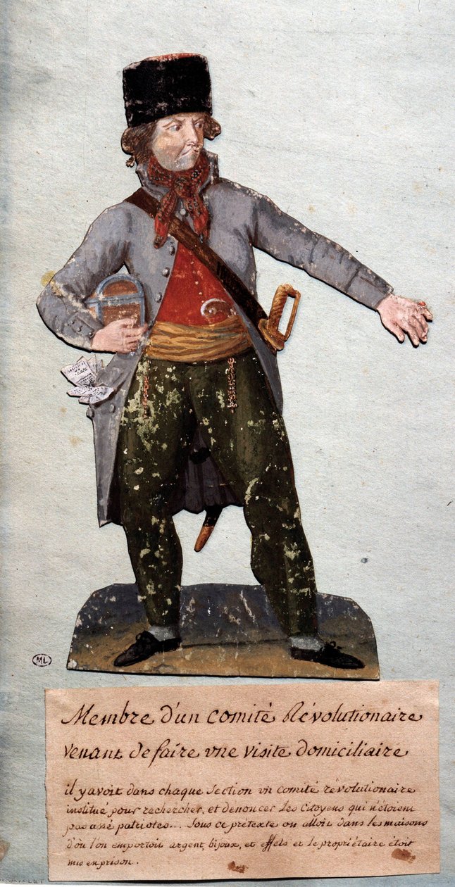 Ranskan vallankumous: "" Vallankumouskomitean jäsen"" Gouache des freres Lesueur (1700-luku). Musee Carnavalet, Pariisi tekijältä Lesueur Brothers
