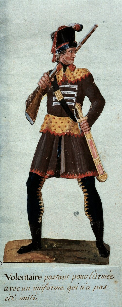Ranskan vallankumouksen "" vapaaehtoinen lähtö armeijaan"" Gouache des freres Lesueur (1700-luku) Paris, Musee Carnavalet tekijältä Lesueur Brothers