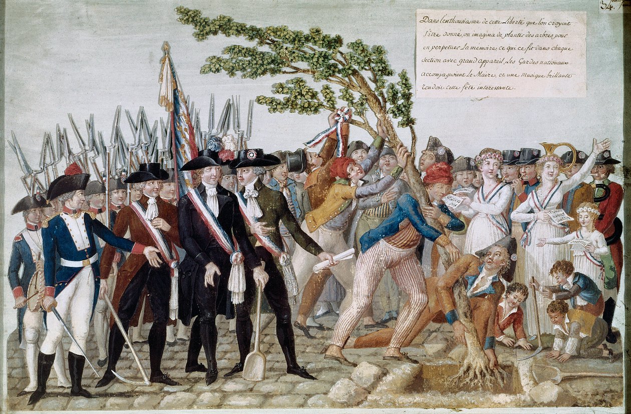 Vapauden puun istuttaminen. Lesueurin veljien kaiverrus (1700-luku). Pariisi, Musee Carnavalet. tekijältä Lesueur Brothers