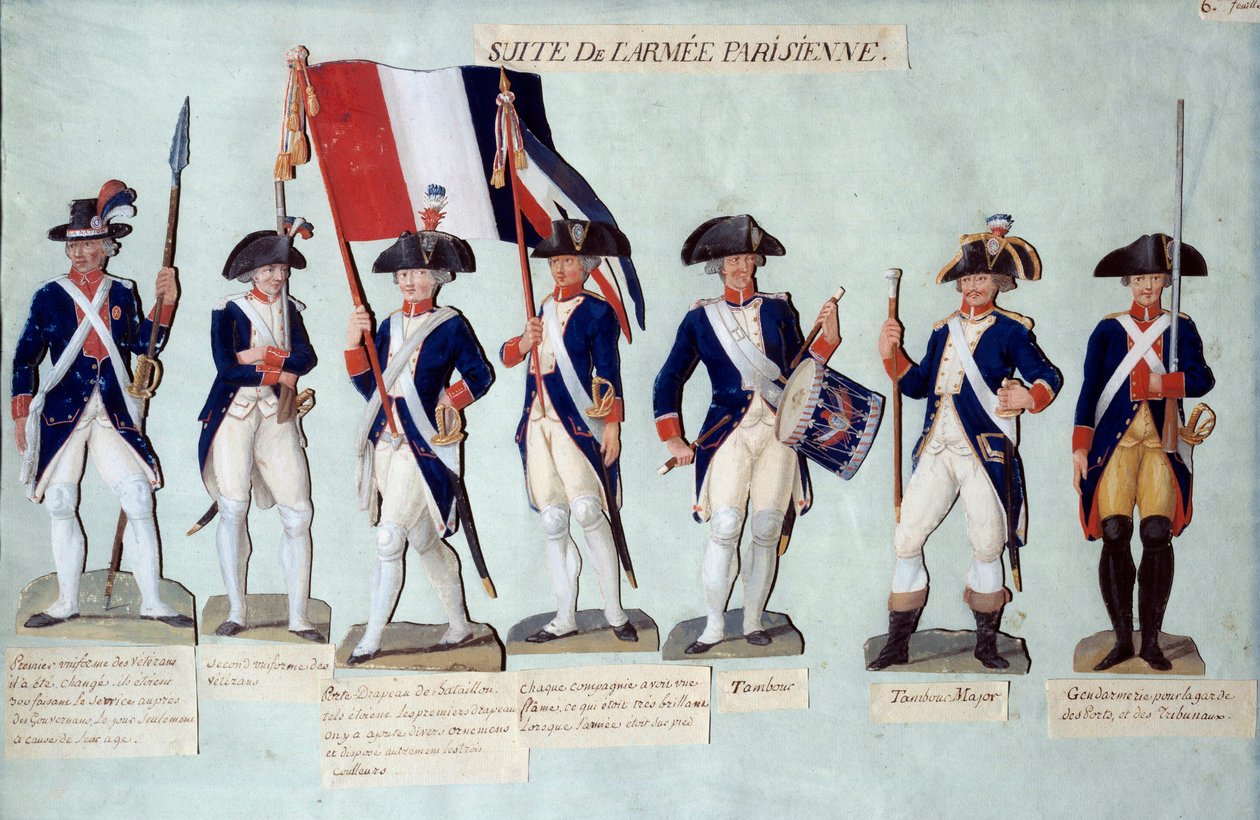 Pariisin armeija Ranskan vallankumouksen aikana Gouache des freres Lesueur (1700-luku) tekijältä Lesueur Brothers