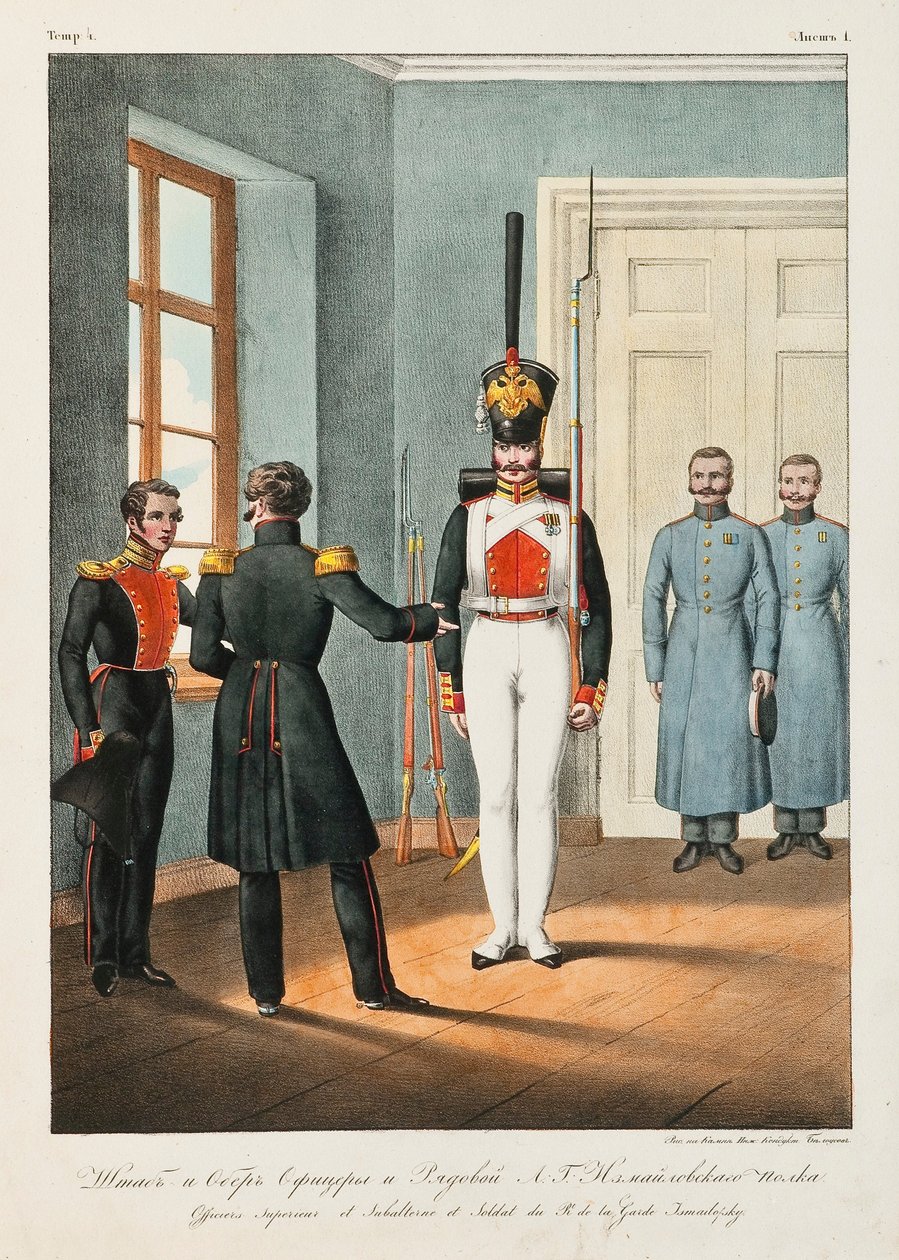 Izmaylovskyn hengenpelastusrykmentin päällysmiehet ja sotilaat, 1830-1840 tekijältä Lev Alexandrovich Belousov