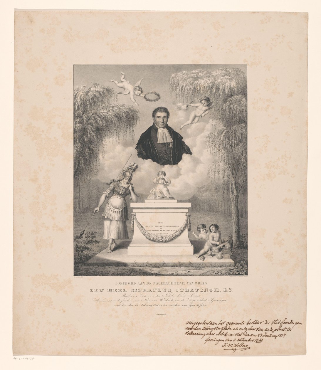 Sibrandus Stratinghin muotokuva Omistettu edesmenneen herra Sibrandus Stratinghin muistolle, E.Z. (otsikko esineessä) tekijältä Levi Michiel Bendix