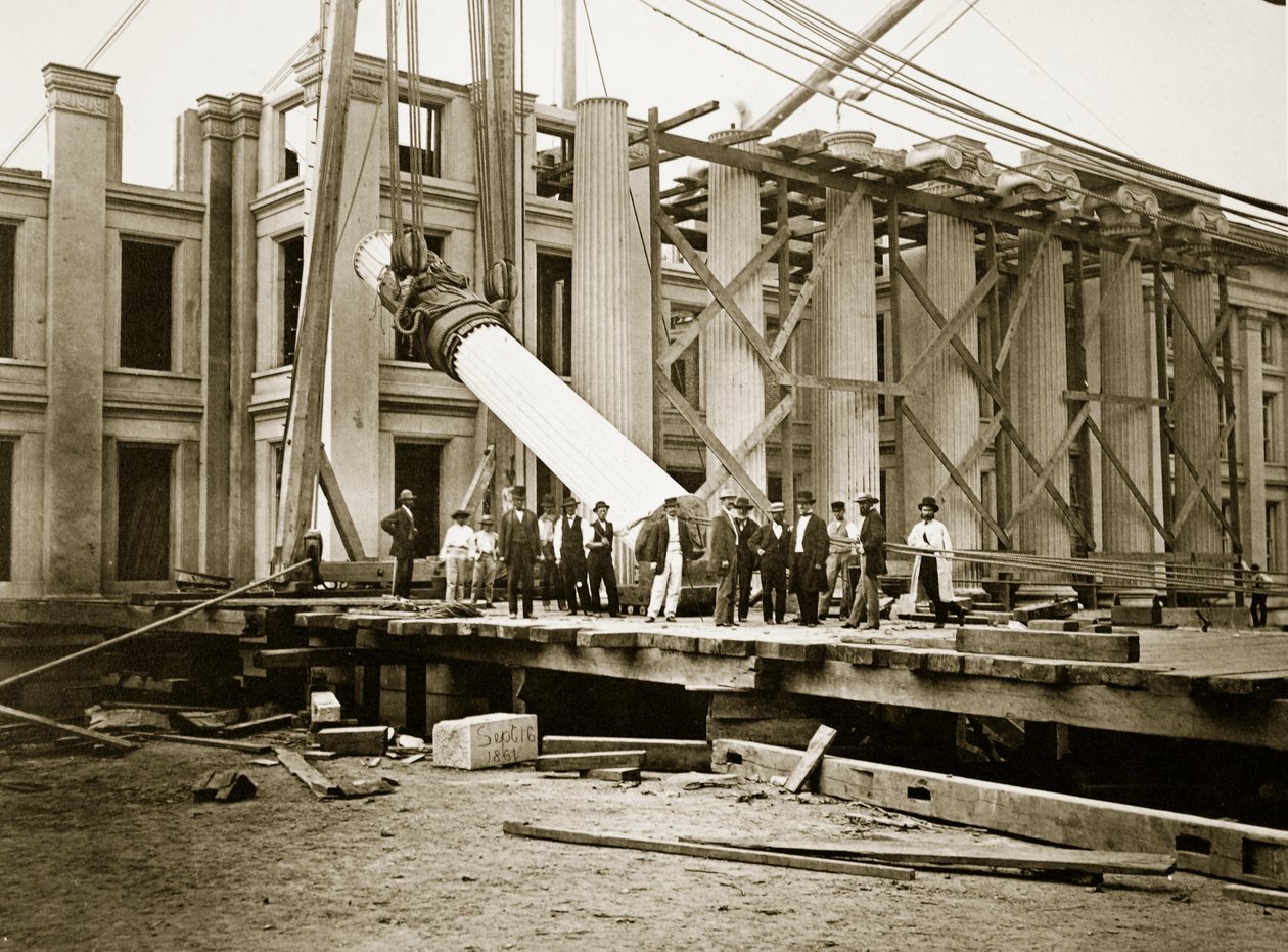 South Wingin rakentaminen, valtiovarainministeriö, Washington, D.C., 1861 (bw-kuva) tekijältä Lewis Emory Walker