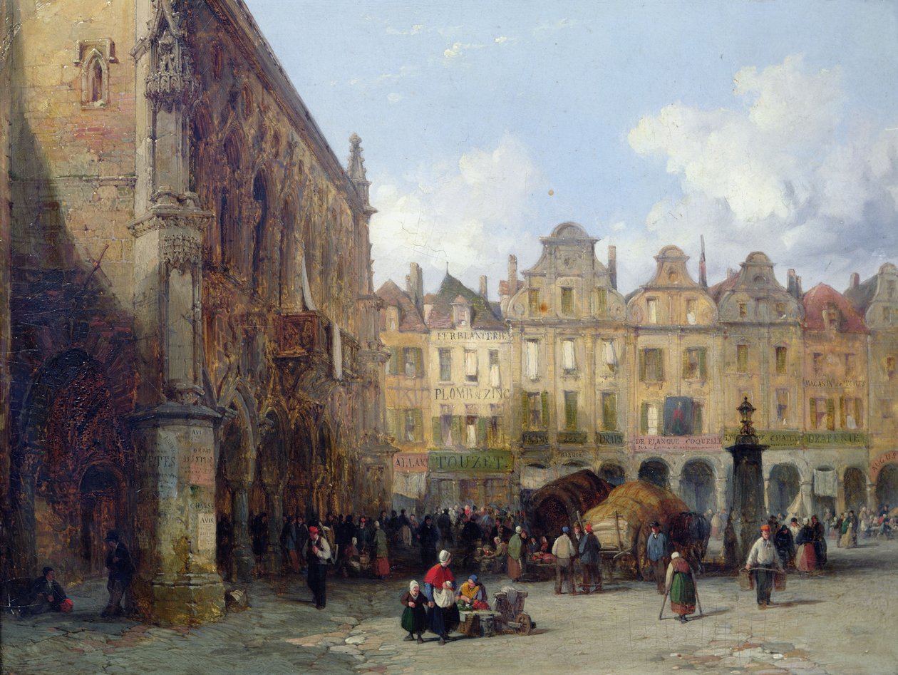 Hotel de Ville, Arras, 1856 (öljy kortille) tekijältä Lewis John Wood
