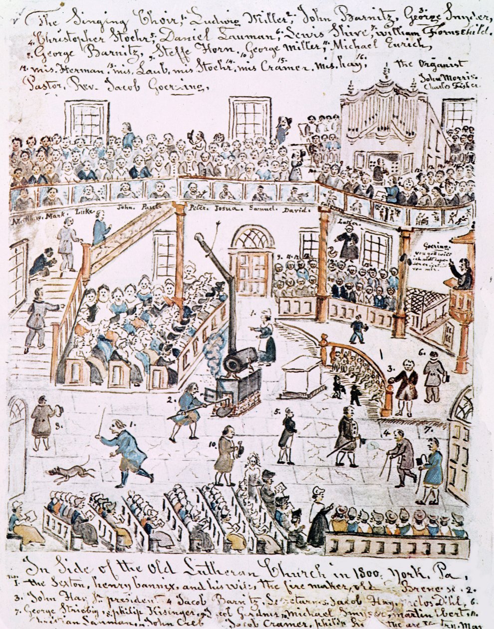 Vanhan luterilaisen kirkon sisällä Yorkin piirikunnassa, 1800 tekijältä Lewis Miller