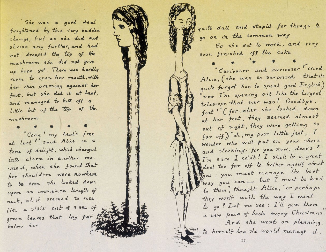 Liisa pitkällä kaulalla - Lewis Carrollin "Liisa ihmemaassa" käsikirjoitus ja piirustukset, koll. tekijältä Lewis Carroll