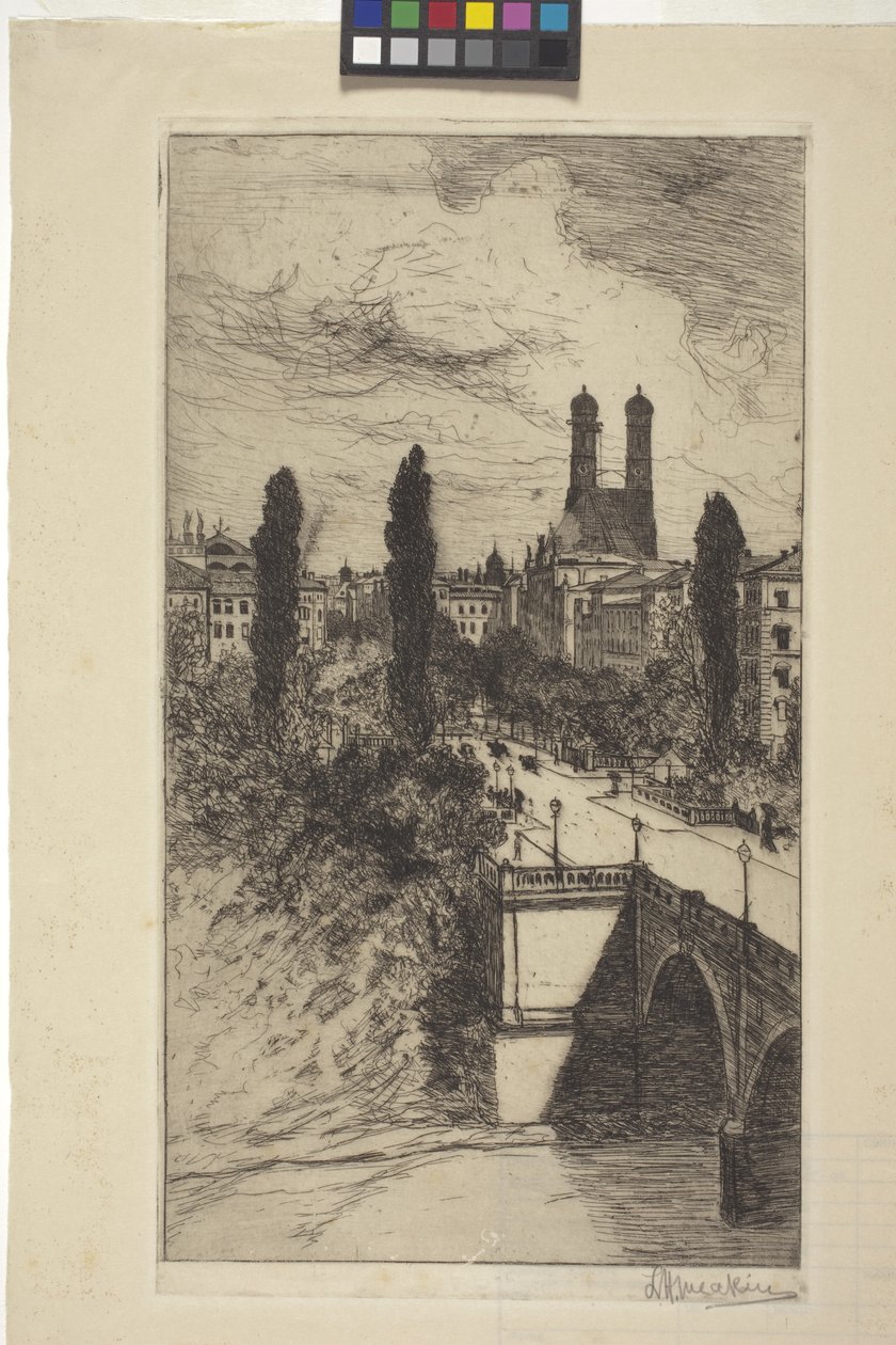 Maximiliam-katu ja Frauenkirche, München, Baijeri (etsaus) tekijältä Lewis Henry Meakin