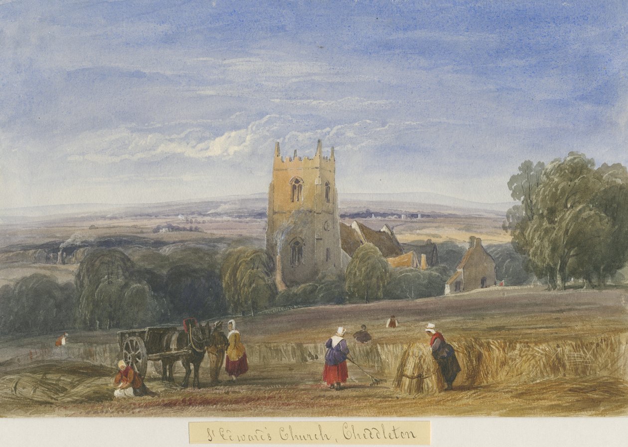 Cheddletonin kirkko: akvarellimaalaus ja [c 1830-1840] tekijältä Lewis John Wood