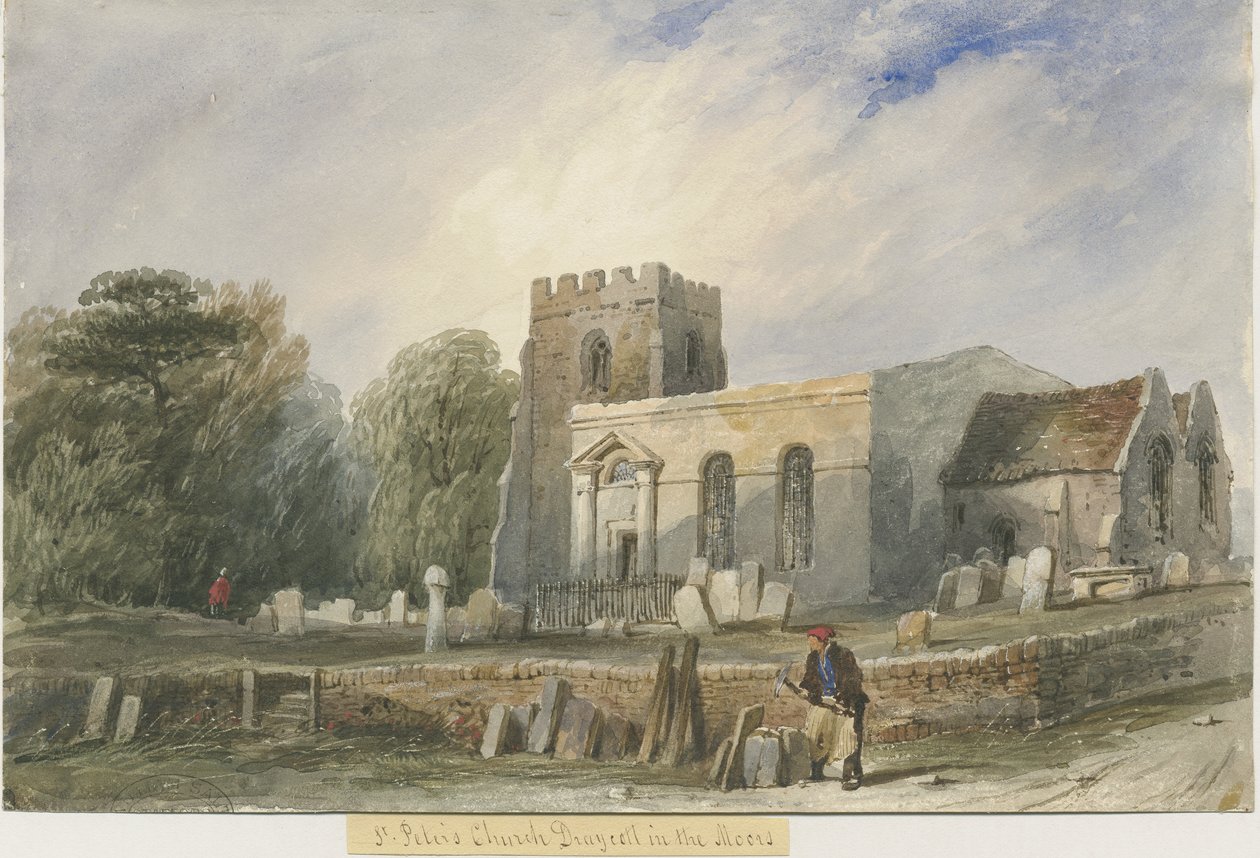 Draycott in the Moors Church: akvarellimaalaus, nd [?19th century] tekijältä Lewis John Wood