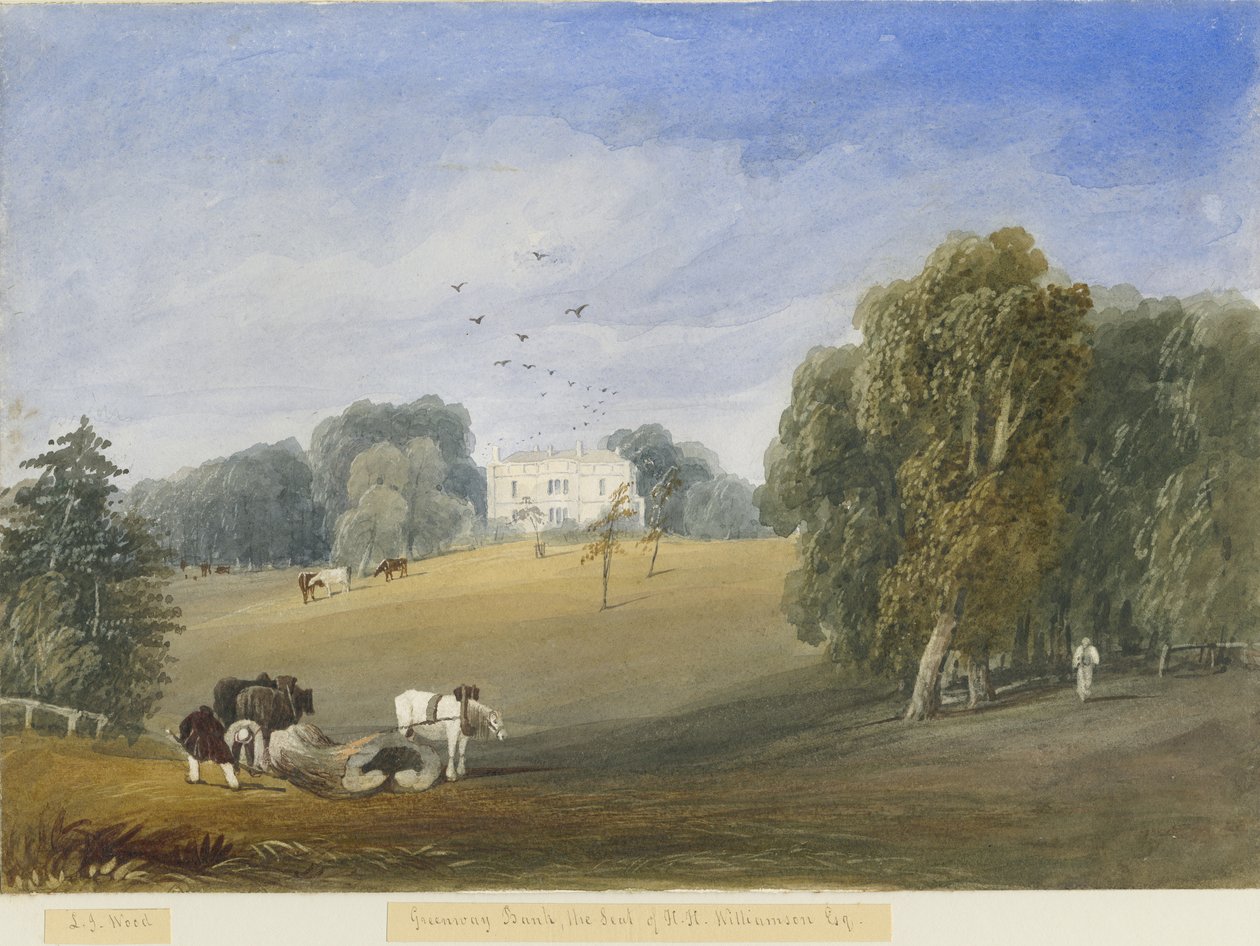 Greenway Bank - Hall: akvarellimaalaus ja [c 1840] tekijältä Lewis John Wood