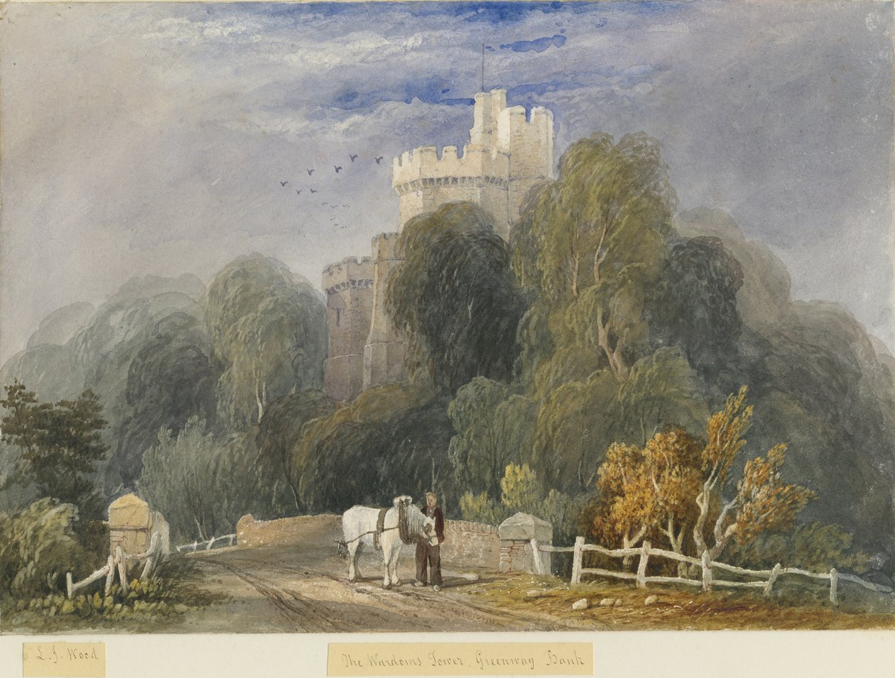 Greenway Bank - The Warders Tower: akvarellimaalaus ja [c 1830-1840] (maalaus) tekijältä Lewis John Wood