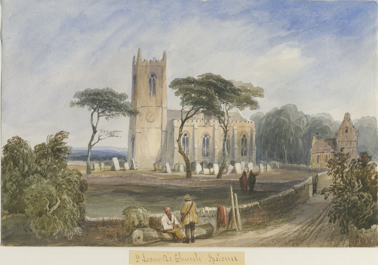 Ipstones Church: akvarellimaalaus ja [c 1830-1840] tekijältä Lewis John Wood