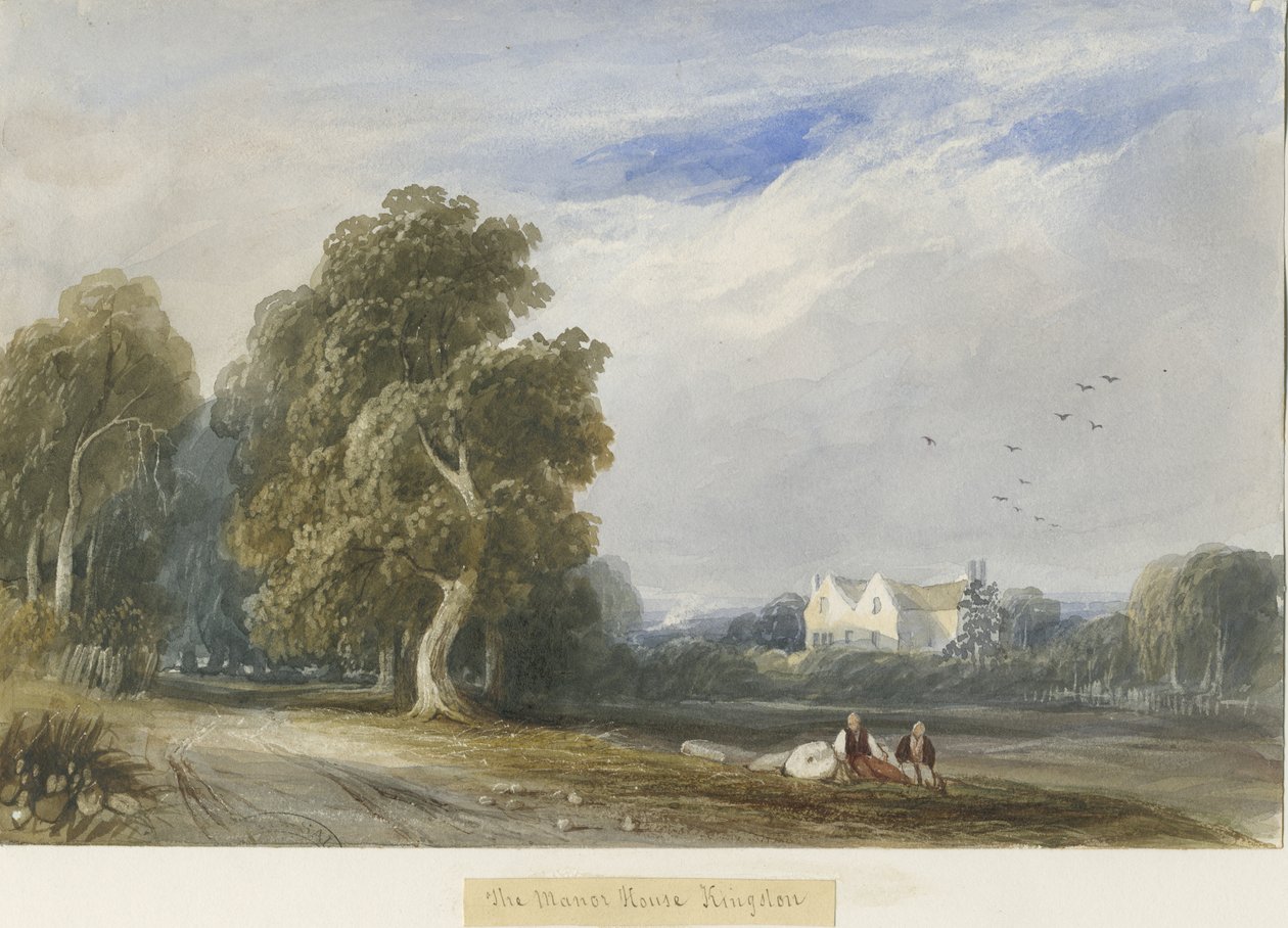 Kingstone - The Manor House: akvarellimaalaus ja [c 1830-1840] tekijältä Lewis John Wood