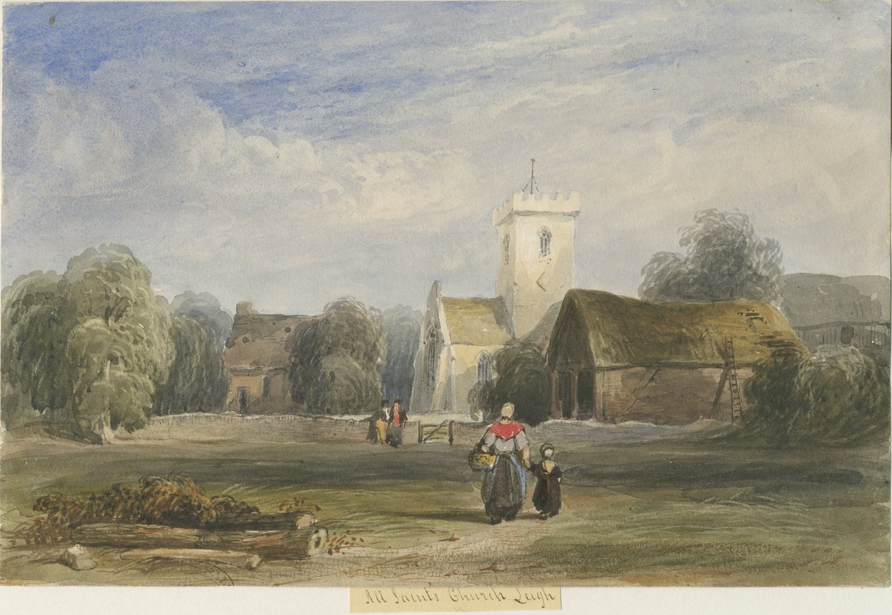 Leigh Church: akvarellimaalaus ja [c 1830-1840] tekijältä Lewis John Wood