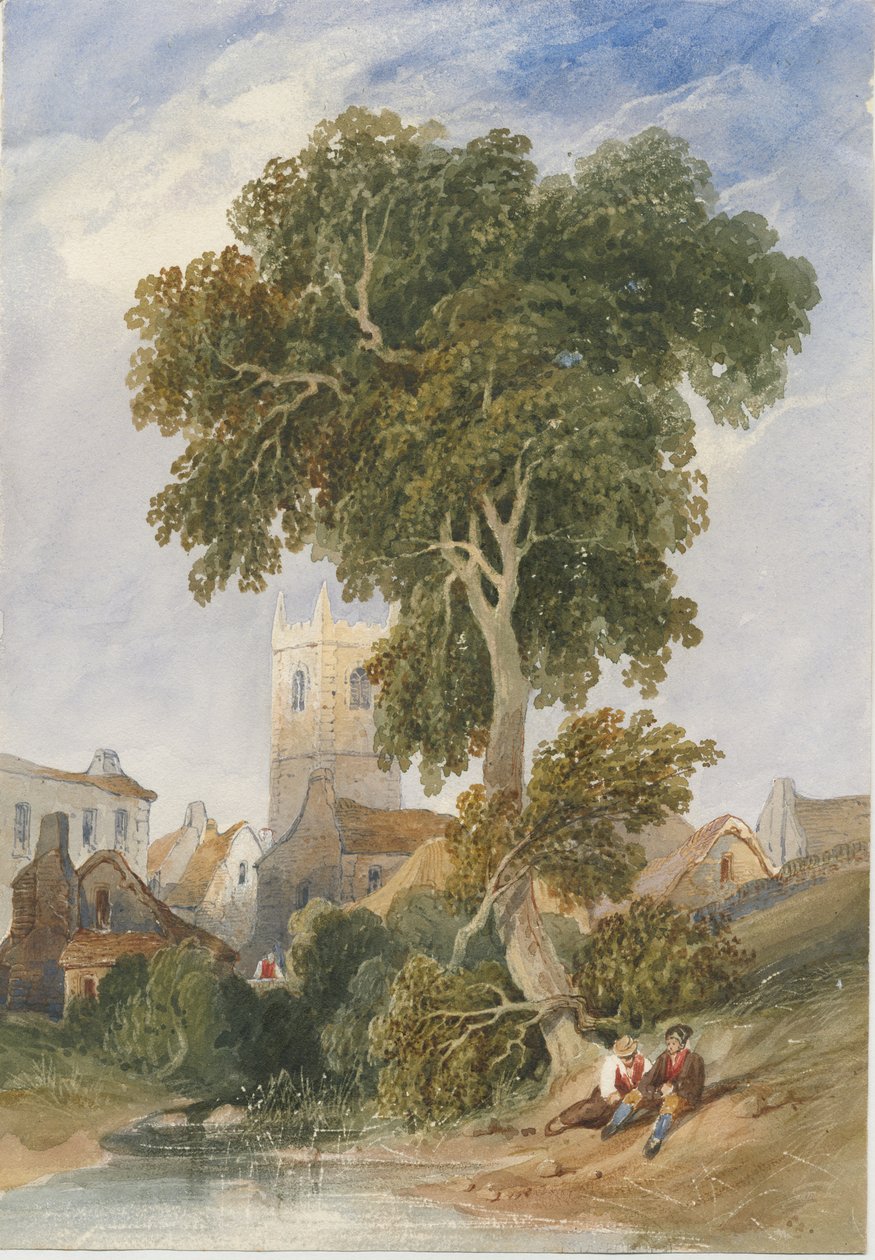 Longnor Village: akvarellimaalaus ja [c 1830-1840] tekijältä Lewis John Wood