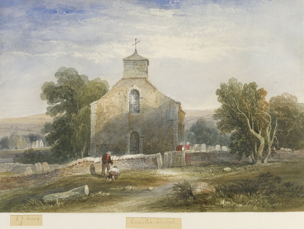 Onecote Church: akvarellimaalaus ja [c 1830-1840] tekijältä Lewis John Wood